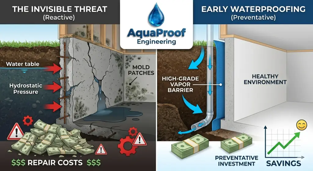 Professional foundation waterproofing installation